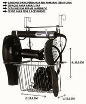 Organizador Banheiro Porta Secador de Cabelo Suporte Cromado Chapinha e Escova