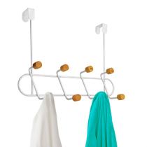 Organizador Cabideiro 8 Ganchos P/ Porta Metal Bambu Branco