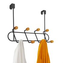 Organizador Cabideiro 8 Ganchos P/ Porta Metal Bambu Preto