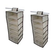 Organizador Cabideiro Vertical Bege 6 Nichos Para Cabideiro Kit 2 Organizador Cabideiro Vertical Bege 6 Nichos Para Cabideiro Kit 2