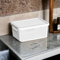 Organizador Cesto Cestinho Caixa Multiuso Plástico c/ Tampa Branco Paramount 27 x 19,5 x 12 Organizador Cesto Cestinho Caixa Multiuso Plástico c/ Tampa Branco Paramount 27 x 19,5 x 12