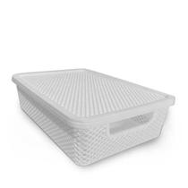 Organizador Cesto Cestinho Caixa Multiuso Plástico c/ Tampa e Alça Branco Paramount 27 x 19 x 7 Organizador Cesto Cestinho Caixa Multiuso Plástico c/ Tampa e Alça Branco Paramount 27 x 19 x 7