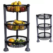 Organizador Cesto Fruteira Multiuso 3 Andares Redondo Preto