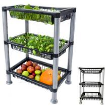 Organizador Cesto Fruteira Multiuso 3 Andares Retangular Preto