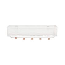 Organizador Cesto Metal Perfurado Branco com 5 cabides Porta Chaves