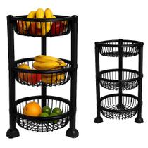Organizador Chao 3 Prateleiras Fruteira Andares Estante Multiuso Cesto Desmontavel Redonda Cozinha Banheiro Preta Organizador Chao 3 Prateleiras Fruteira Andares Estante Multiuso Cesto Desmontavel Redonda Cozinha Banheiro Preta