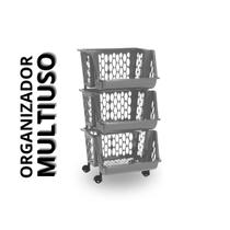 Organizador Chumbo Multiuso Triplo Empilhável c/ Rodinhas