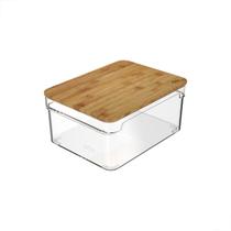 Organizador Clear 3l Tampa De Bambu Armário Cozinha Ou