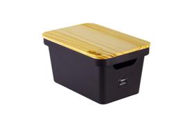 Organizador Collection Preto Com Tampa de Madeira 10 Litros Organizador Collection Preto Com Tampa de Madeira 10 Litros