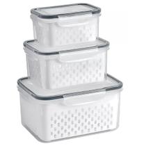 Organizador com 3 potes Herméticos De Geladeira para frutas, alimentos inclui Cesto tampa