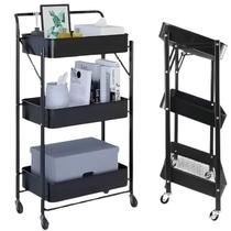 Organizador Com Rodas Dobravel 3 Prateleiras Preto De Metal Para Manicure Quarto Cozinha Escritorio Organizador Com Rodas Dobravel 3 Prateleiras Preto De Metal Para Manicure Quarto Cozinha Escritorio
