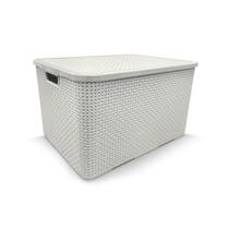 Organizador container com tampa multiuso 20 litros para brinquedos roupas objetos rattan branco