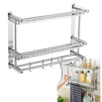 Organizador Cozinha Banheiro Suporte Inox Prateleira Gancho Shampoo Condicionador Toalha Multiuso Condimento Utensilios Multifuncional Pratico Resiste Organizador Cozinha Banheiro Suporte Inox Prateleira Gancho Shampoo Condicionador Toalha Multiuso Condimento Utensilios Multifuncional Pratico Resiste