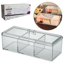 Organizador De Acrílico Multiuso Com 3 Divisórias + Tampa 23x9x7cm