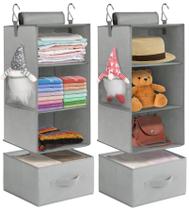 Organizador de armário suspenso Punemi, 3 prateleiras com gavetas, pacote com 2 Organizador de armário suspenso Punemi, 3 prateleiras com gavetas, pacote com 2