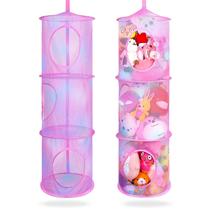 Organizador de armazenamento de brinquedos Basumee, 2 peças, malha rosa, 3 camadas