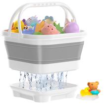 Organizador de armazenamento de brinquedos de banho Anivia dobrável com base - cinza