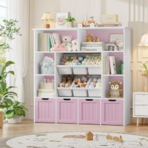 Organizador de armazenamento de brinquedos FINETONES com 6 caixas de brinquedos e 4 gavetas rosa Organizador de armazenamento de brinquedos FINETONES com 6 caixas de brinquedos e 4 gavetas rosa