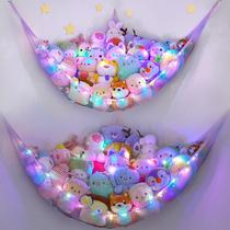 Organizador de armazenamento de brinquedos Unicorn Castle LED Light Net Hammock Organizador de armazenamento de brinquedos Unicorn Castle LED Light Net Hammock