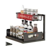 Organizador De Armazenamento Deslizante De 2 Níveis Com Gaveta E Cesta De Arame Para Cozinha E Organizador De Armazenamento Deslizante De 2 Níveis Com Gaveta E Cesta De Arame Para Cozinha E