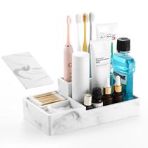 Organizador de balcão de banheiro Luxspire Marble com tampa de 6 slots Organizador de balcão de banheiro Luxspire Marble com tampa de 6 slots