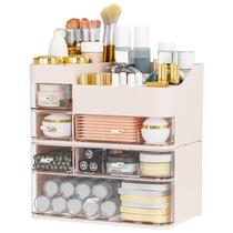Organizador de bancada de maquiagem Cq acrílico rosa com 6 gavetas