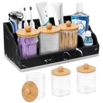 Organizador de Bancada para Banheiro MSBRCH Preto Mármore com 3 Porta-Cotonetes