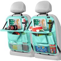 Organizador de Banco Traseiro para Carro LUCMO com Suporte para Tablet - 2 Peças, 6 Bolsos de Armazenamento, Organizador com Bandeja Dobrável para Comida, Protetores Antichoque, Acessórios para Viagem - Azul Claro