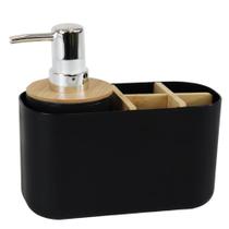 Organizador de Banheiro com Dispenser Pump em Bambu Preto 280ml - Elegância e Praticidade