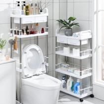 Organizador de Banheiro Multiuso com Rodinhas Prateleira 4 Andares com 2 Gavetas