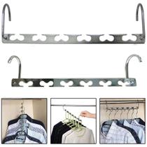 Organizador de cabide roupa de metal com 6 espacos + gancho dobravel 26cm