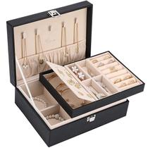Organizador de caixas de joias Voova para mulheres e meninas, estojo grande de armazenamento de joias masculinas de 2 camadas, porta-joias de couro PU com bandeja removível para colar, brincos, anéis, pulseiras, presente vintage, preto