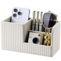 Organizador de canetas de mesa KINGFOM Ivory White Leather