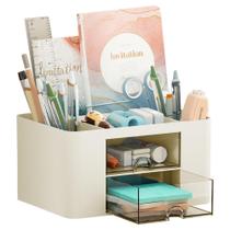 Organizador de canetas de mesa Marbrasse com 2 gavetas para escritório bege Organizador de canetas de mesa Marbrasse com 2 gavetas para escritório bege