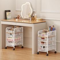 Organizador de carrinho de maquiagem rolante Jakyitvi com 3 gavetas brancas