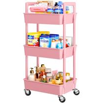 Organizador de carrinho rolante Pipishell de 3 camadas de plástico rosa Organizador de carrinho rolante Pipishell de 3 camadas de plástico rosa