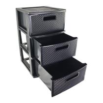 Organizador de Chão com 03 Gavetas Preto Rattan Gaveteiro