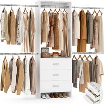 Organizador de Closet Aheaplus com 3 Gavetas de Madeira e 4 Varões para Pendurar