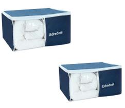 Organizador De Closet e Guarda Roupa de Edredom Azul Marinho Multiuso Reforçado 62x47x30 Nylon e PVC Kit 2 Unid Organizador De Closet e Guarda Roupa de Edredom Azul Marinho Multiuso Reforçado 62x47x30 Nylon e PVC Kit 2 Unid