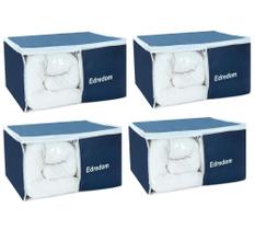 Organizador De Closet e Guarda Roupa de Edredom Azul Marinho Multiuso Reforçado 62x47x30 Nylon e PVC Kit 4 Unid Organizador De Closet e Guarda Roupa de Edredom Azul Marinho Multiuso Reforçado 62x47x30 Nylon e PVC Kit 4 Unid