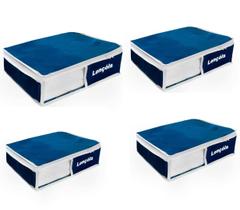Organizador De Closet e Guarda Roupa de Lençol Azul Marinho Multiuso Reforçado 37x40x11 Nylon e PVC Kit 4 Unid Organizador De Closet e Guarda Roupa de Lençol Azul Marinho Multiuso Reforçado 37x40x11 Nylon e PVC Kit 4 Unid