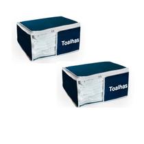 Organizador De Closet e Guarda Roupa de Toalha Azul Marinho Multiuso Reforçado 37x47x18 Nylon e PVC Kit 2 Unid