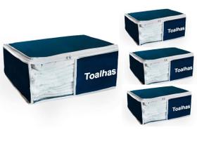 Organizador De Closet e Guarda Roupa de Toalha Azul Marinho Multiuso Reforçado 37x47x18 Nylon e PVC Kit 4 Unid