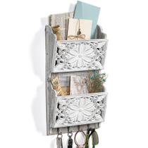 Organizador de correio para montagem em parede Dhmkfly de 2 slots com 4 ganchos de madeira