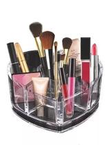 Organizador De Cosméticos Acrílico Coração Com 8 Divisorias Batom Maquiagem Pincéis