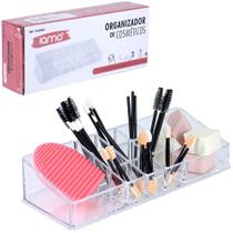 Organizador de cosmeticos de acrilico retangular com 11 cavidades iamo 22,5x9,5x5cm