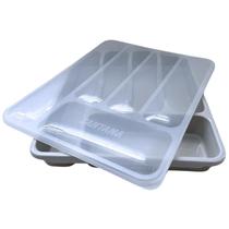 Organizador de Cozinha Porta Talheres com Tampa Para Gaveta 5 Divisórias 27x33cm