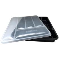 Organizador de Cozinha Porta Talheres com Tampa Para Gaveta 5 Divisórias 27x33cm