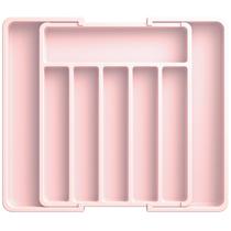 Organizador de Cubiertos Aujen - Organizador Expandible para Cajones de Cocina, Organizador Ajustable de Utensilios, Bandeja para Tenedores, Cuchillos, Organizadores de Cocina Multipropósito y Solución de Almacenaje, Rosa, Grande