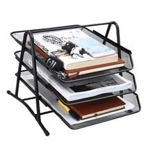 Organizador de Documentos A4 com 3 Bandejas de Metal Preto para Mesa Escritório Papel Pastas Arquivo Gavetas Gaveteiro Suporte Papelaria Home Office